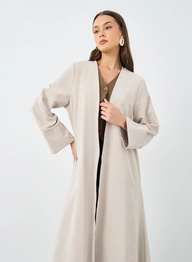 Styli Styli Beige Suede Look Front Open Abaya