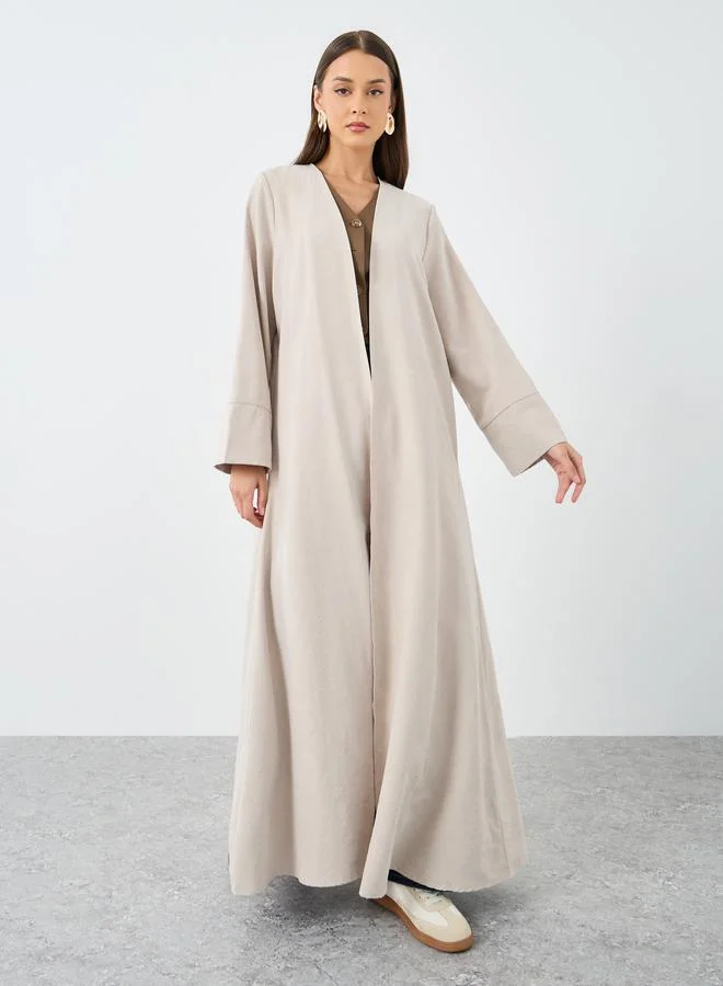 ستايلي Styli Beige Suede Look Front Open Abaya