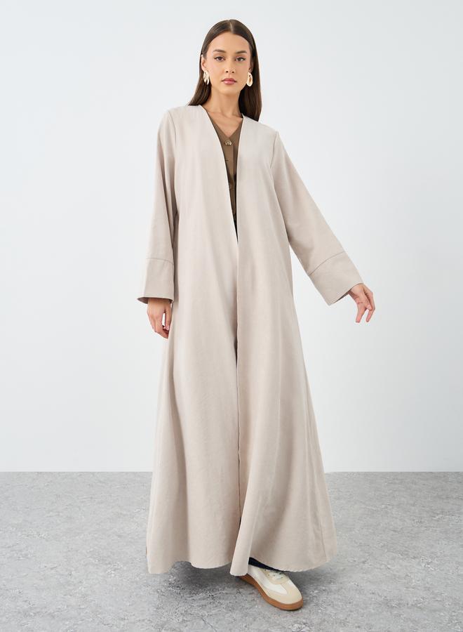 ستايلي عباية مفتوحة من الأمام بلون بيج ومظهر جلد السويد - Image 2