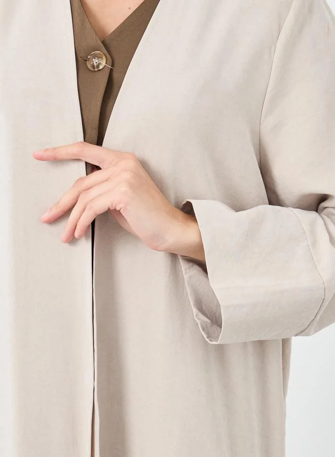 Styli Styli Beige Suede Look Front Open Abaya