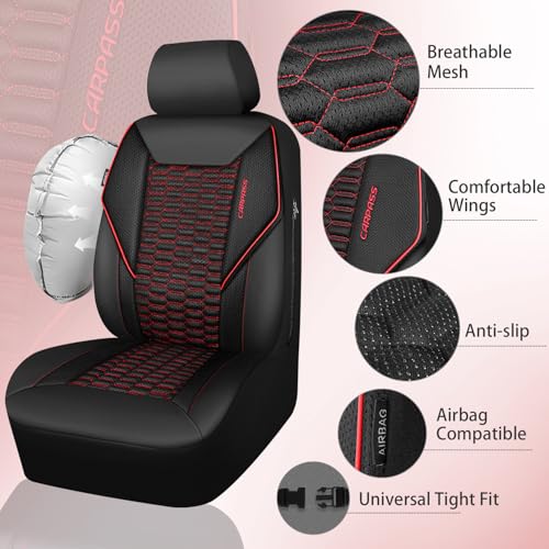 CAR PASS 3D Foam Mesh Leather Car Seat Covers Front Seats, Air Cool Mesh Front Seat Covers for Car, Universal Fit for SUV Truck Sedan Automotive, Armrest Airbag Compatible,Black and Red - Image 3