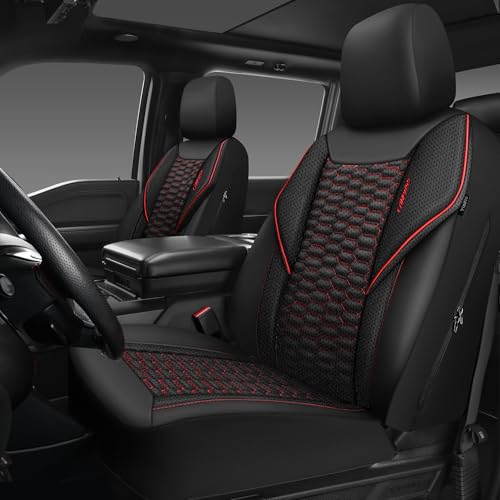 CAR PASS 3D Foam Mesh Leather Car Seat Covers Front Seats, Air Cool Mesh Front Seat Covers for Car, Universal Fit for SUV Truck Sedan Automotive, Armrest Airbag Compatible,Black and Red - Image 1