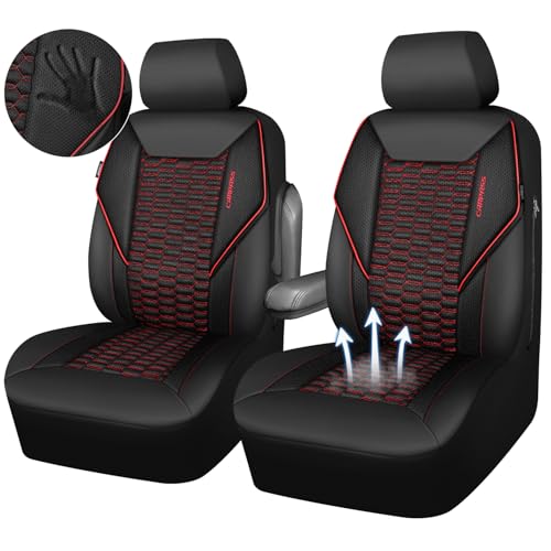 CAR PASS 3D Foam Mesh Leather Car Seat Covers Front Seats, Air Cool Mesh Front Seat Covers for Car, Universal Fit for SUV Truck Sedan Automotive, Armrest Airbag Compatible,Black and Red - Image 2