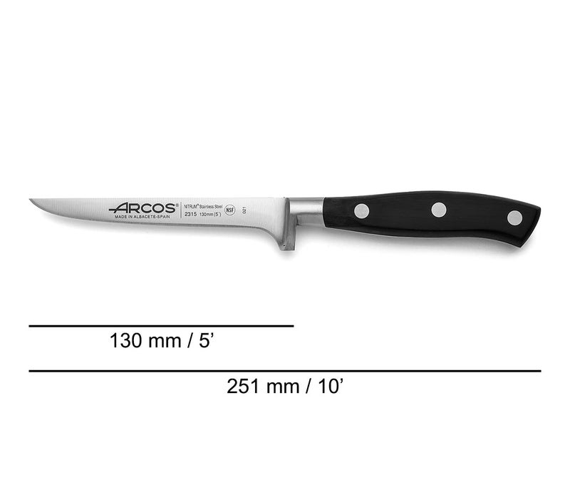 Arcos Boning Knife 5 Inch Nitrum Stainless Steel and 130 mm blade. Professional Butcher Knife to Slice Bones from Meat. Ergonomic Polypropylene Handle. Series Rivera. Color Black. - Image 2