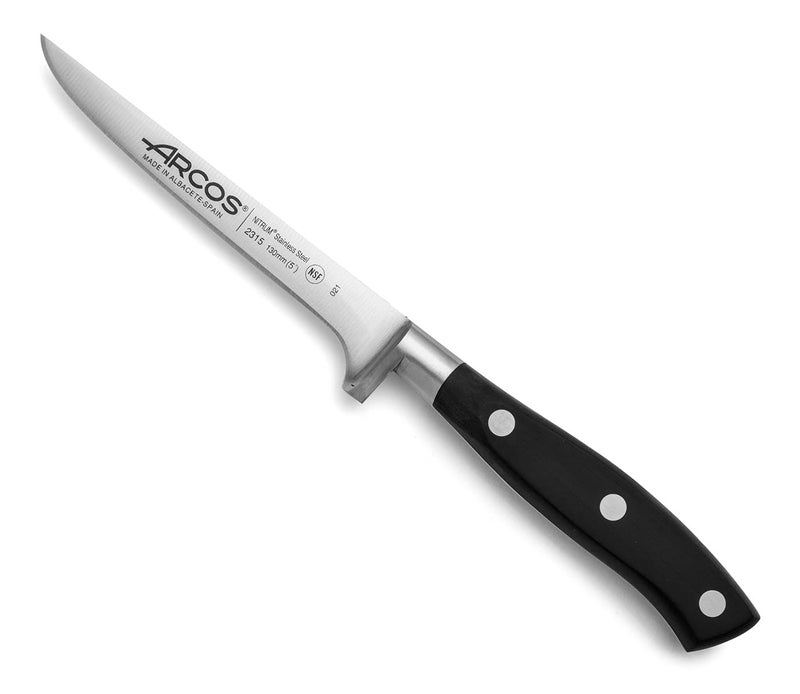 Arcos Boning Knife 5 Inch Nitrum Stainless Steel and 130 mm blade. Professional Butcher Knife to Slice Bones from Meat. Ergonomic Polypropylene Handle. Series Rivera. Color Black. - Image 1