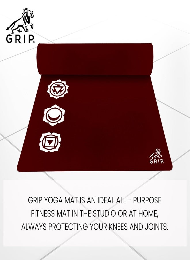 Grip Yoga Mat | 36 x 75 Inches | 8mm Thick | 7 Chakras Design | Anti-Slip | Home & Gym | Men & Women | Cherry Color - Image 5