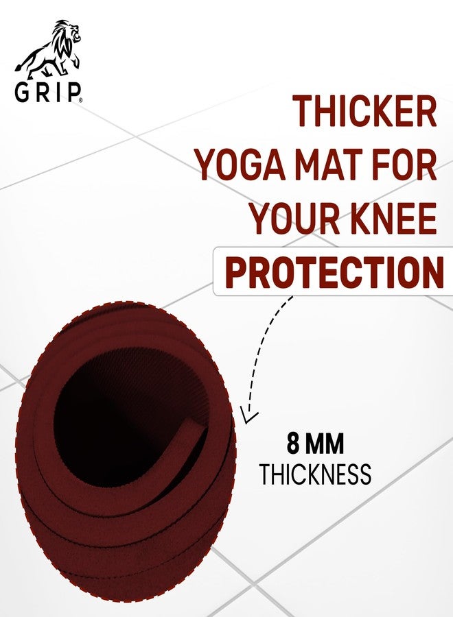 Grip Yoga Mat | 36 x 75 Inches | 8mm Thick | 7 Chakras Design | Anti-Slip | Home & Gym | Men & Women | Cherry Color - Image 3