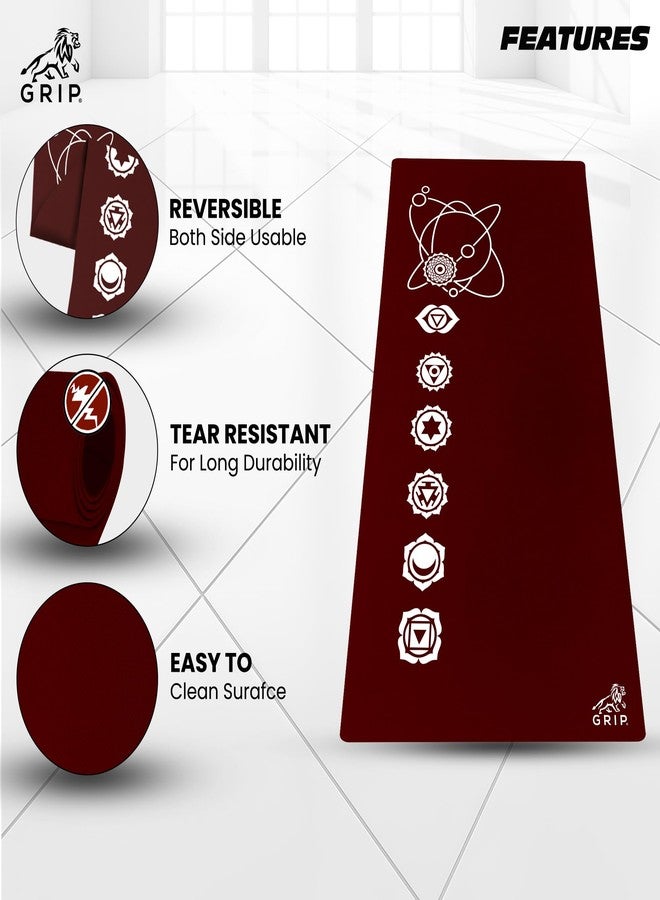 Grip Yoga Mat | 36 x 75 Inches | 8mm Thick | 7 Chakras Design | Anti-Slip | Home & Gym | Men & Women | Cherry Color - Image 4