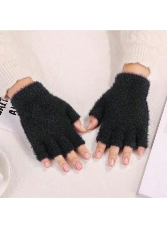 Women's Winter Fingerless Gloves Made of High-Quality Soft Knitted Fabric with Luxurious Faux Fur Details in Black, Adding a Sophisticated and Elegant Touch to Your Winter Look - Image 2