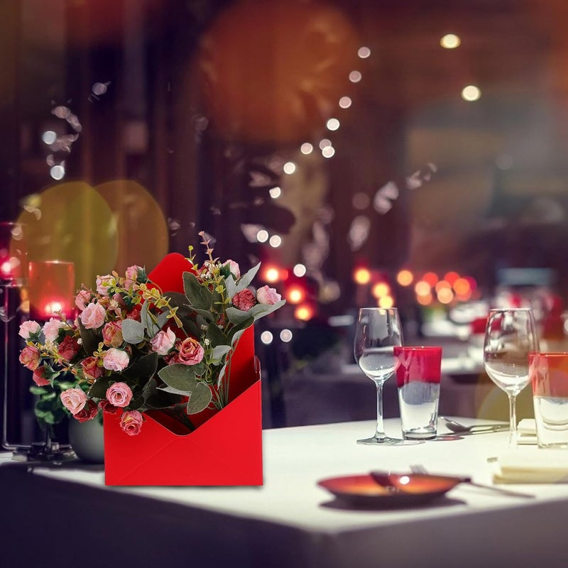 WOONEKY 2pcs Red Flower Packaging Box Paperboard Envelope Floral Wrapping Boxes with Lid for Bouquet Storage and Presentation - Image 3