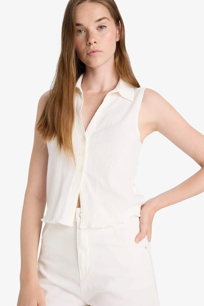 ديفاكتو Slim Fit Shirt Collar Sleeveless Blouse