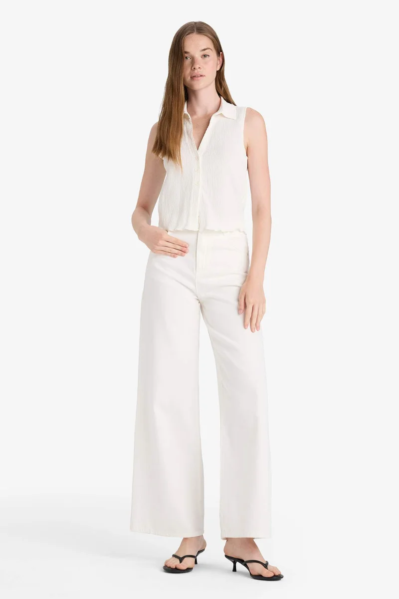 ديفاكتو Slim Fit Shirt Collar Sleeveless Blouse