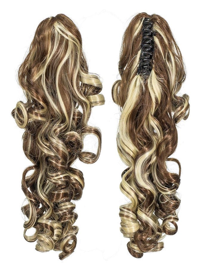SWACC 12-Inch Short Screw Curls Claw Clip Ponytail Extensions Synthetic Clip in Drawstring Curly Ponytail Hairpiece Jaw Clip Hair Extension (Brown Blonde Highlights-6H613) - Image 1