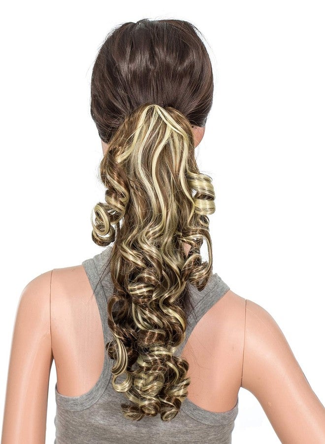 SWACC 12-Inch Short Screw Curls Claw Clip Ponytail Extensions Synthetic Clip in Drawstring Curly Ponytail Hairpiece Jaw Clip Hair Extension (Brown Blonde Highlights-6H613) - Image 2