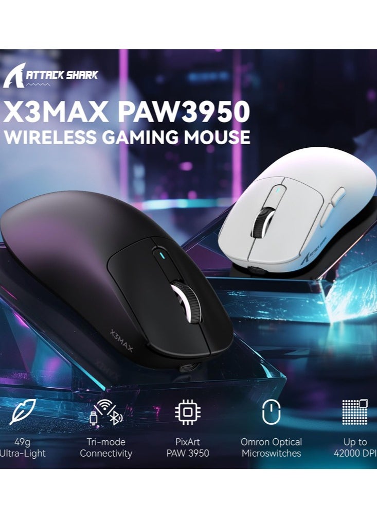 Attack Shark X3MAX Wireless Gaming Mouse,PixArt PAW3950 42000 DPI,49g Ultralight Tri-Mode(BT5.4/2.4GHz/Wired), 1K Polling Rate Programmable Computer Mice for PC/MAC/Win  - Image 3