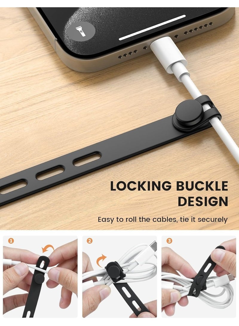 فوميمو 10 قطع من أربطة الكيبلات من السيليكون لتنظيم الأسلاك قابلة لإعادة الاستخدام والغسل مع مشبك قفل، رباط ملفوف، كيبل شاحن مرن قابل للتعديل، منظم أسلاك كهربائية للسفر والمنزل - Image 4