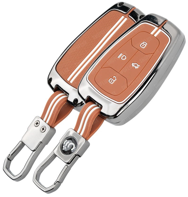 SHOPOFLUX Key Cover Compatible with Tata Nexon | Harrier | Safari | Altroz | Tigor | EV | Punch | Tiago EV Electric 4 Button Smart Key (Metal Brown Silicone) - Image 1