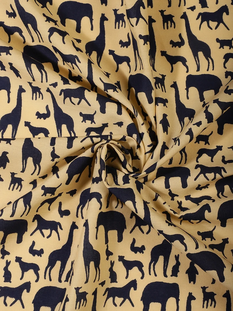أيه كيه إس Safari Animal Silhouette Print Fabric - Cream - One Meter