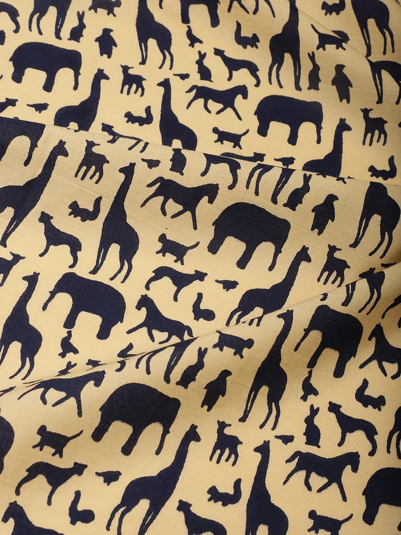أيه كيه إس Safari Animal Silhouette Print Fabric - Cream - One Meter