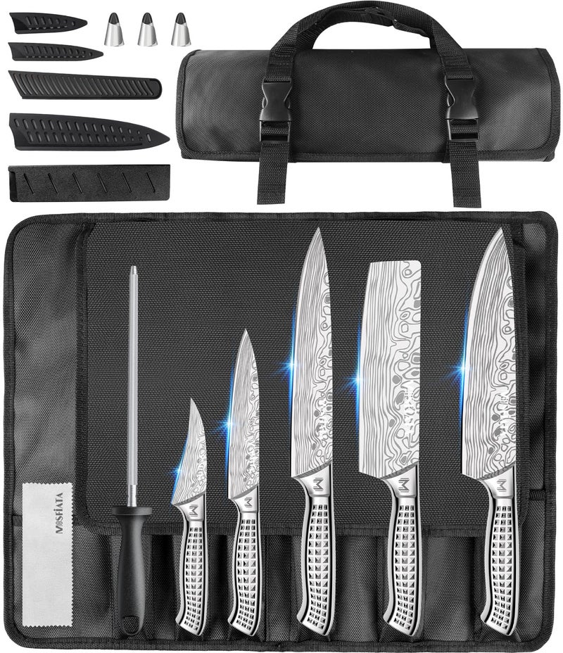 MOSFiATA Kitchen Knife Set, 10 Pcs Japanese Stainless Steel Knife Sets for Kitchen with Oxford cloth storage bag with Knife Sharpening Rod, Dishwasher Safe, For Outdoor - Image 1