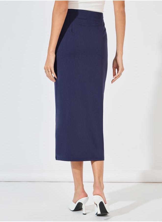 Styli Button Detail Midi Skirt with Split Hem  - Image 4