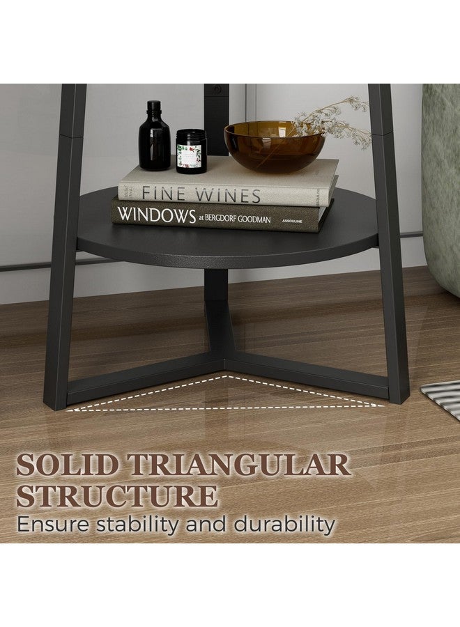 Gadroad Round End Table with Storage Shelf, 2 Tier Farmhouse Side Table Nightstand for Living Room, Bedroom, Wood Tabletop & Black Metal Frame, Black 15.7 * 15.7 * 23.0inches - Image 4
