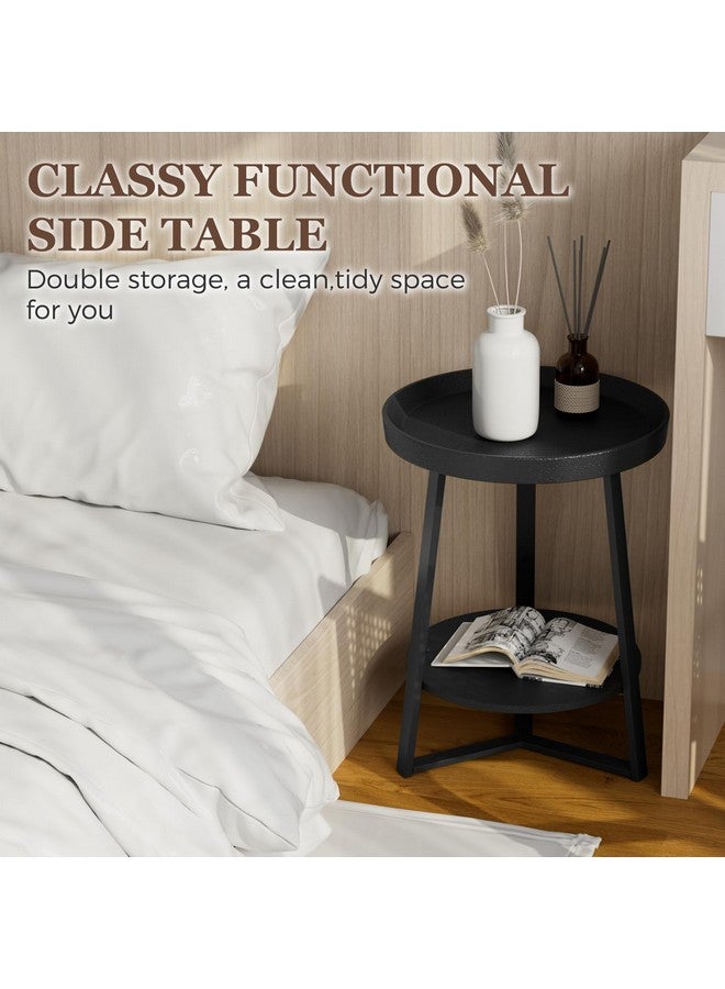 Gadroad Round End Table with Storage Shelf, 2 Tier Farmhouse Side Table Nightstand for Living Room, Bedroom, Wood Tabletop & Black Metal Frame, Black 15.7 * 15.7 * 23.0inches - Image 5
