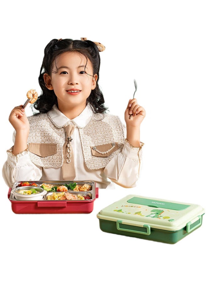 Tafuco Student Lunch Box, 316l Stainless Steel, Five Compartments, Insulated, Children's Five-compartment Tray With Utensils, T5326, Green - Image 3