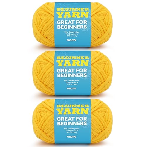 HEJIN 3x60g Yellow Yarn for Crocheting and Knitting;3x66m (72yds) Cotton Yarn for Beginners with Easy-to-See Stitches;Worsted-Weight Medium #4;Cotton-Nylon Blend Yarn for Beginners Crochet Kit Making - Image 1