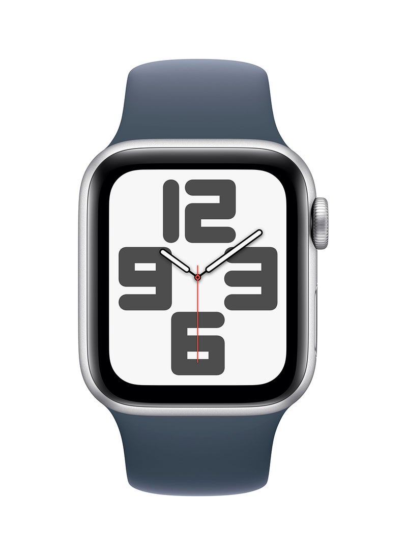 Apple Watch SE (2023) GPS 40mm Silver Aluminium Case With Storm Blue Sport Band - Image 2