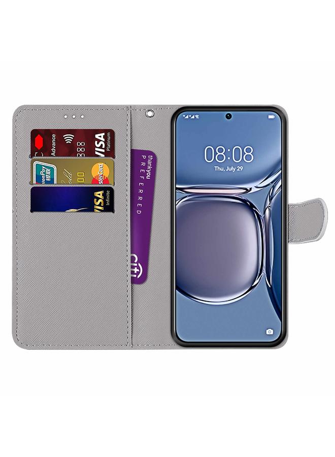 Zaboon Case For Huawei P50 Coloured Drawing Cross Texture Horizontal Flip PU Leather Case with Holder & Card Slots & Wallet & Lanyard - Image 4