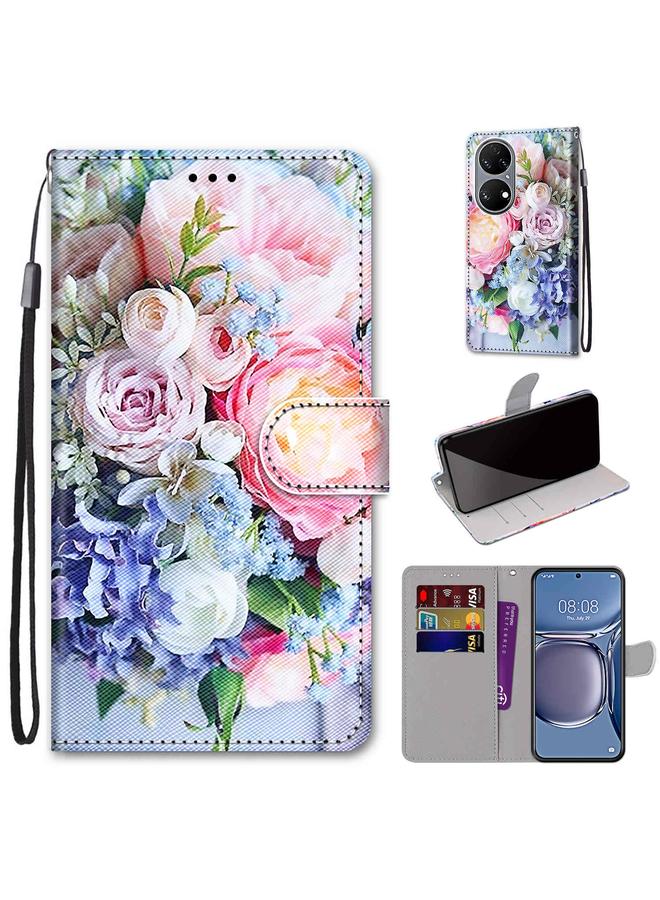 Zaboon Case For Huawei P50 Coloured Drawing Cross Texture Horizontal Flip PU Leather Case with Holder & Card Slots & Wallet & Lanyard - Image 1