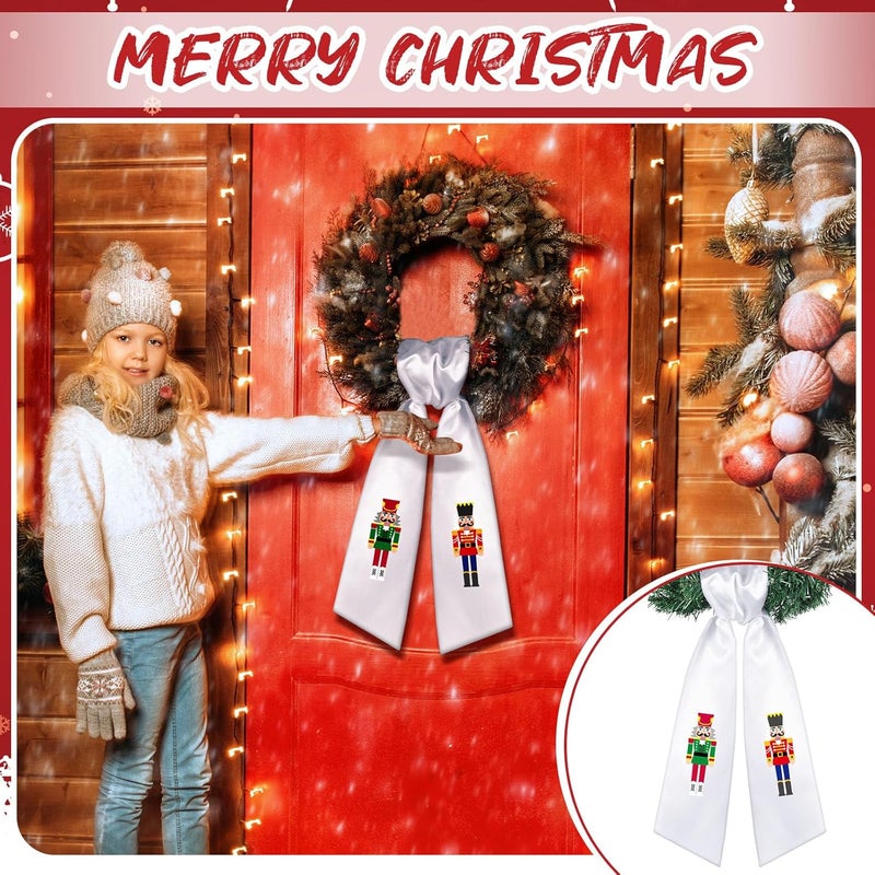 CraftyDream Wreath Sash for Front Door Wreath Satin Sash Blank Sashes Embroidery Monogram Yard Doorway Indoor Outdoor Wall Ribbon Bow Home Decor(Red, White,Nutcracker) - Image 2
