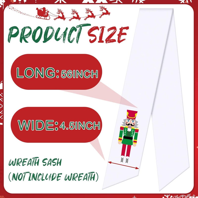 CraftyDream Wreath Sash for Front Door Wreath Satin Sash Blank Sashes Embroidery Monogram Yard Doorway Indoor Outdoor Wall Ribbon Bow Home Decor(Red, White,Nutcracker) - Image 3