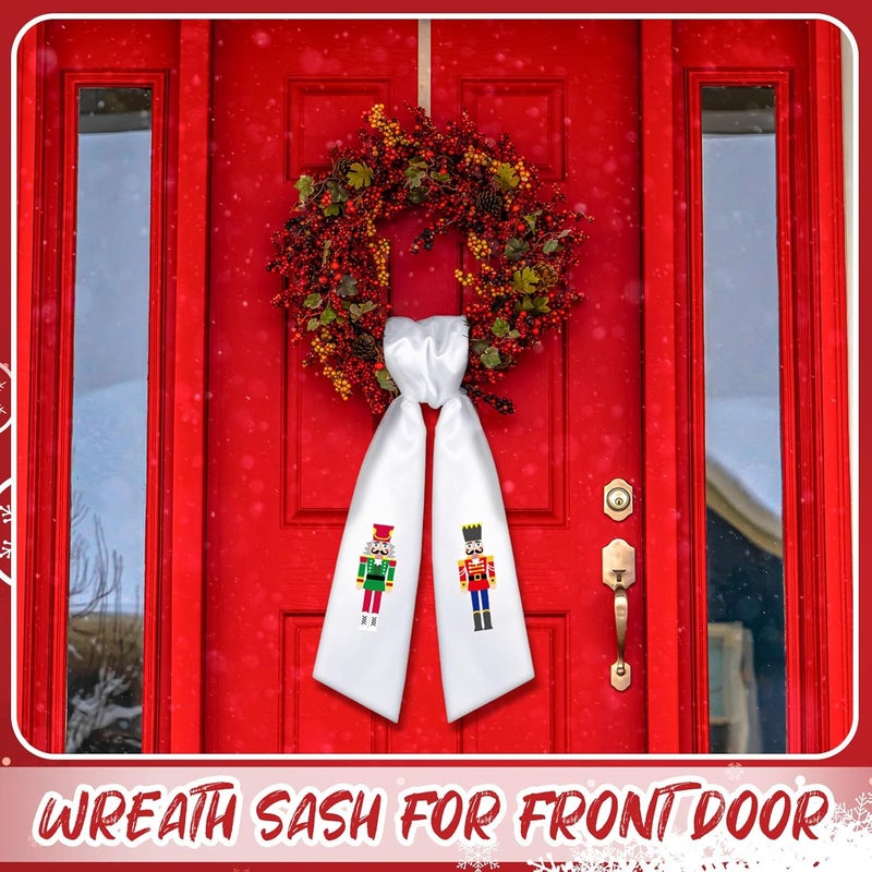 CraftyDream Wreath Sash for Front Door Wreath Satin Sash Blank Sashes Embroidery Monogram Yard Doorway Indoor Outdoor Wall Ribbon Bow Home Decor(Red, White,Nutcracker) - Image 5