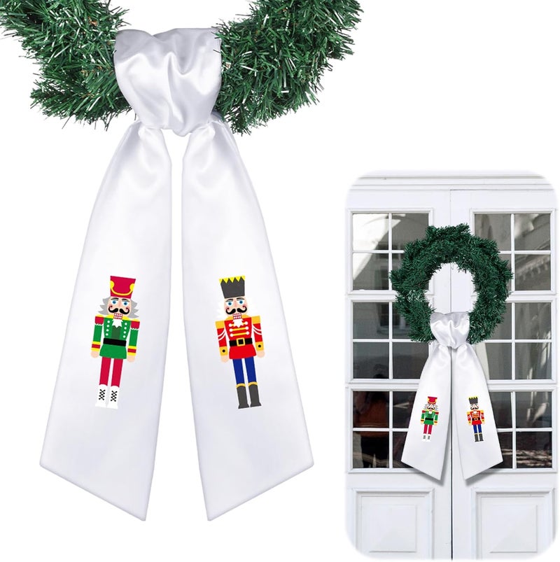 CraftyDream Wreath Sash for Front Door Wreath Satin Sash Blank Sashes Embroidery Monogram Yard Doorway Indoor Outdoor Wall Ribbon Bow Home Decor(Red, White,Nutcracker) - Image 1