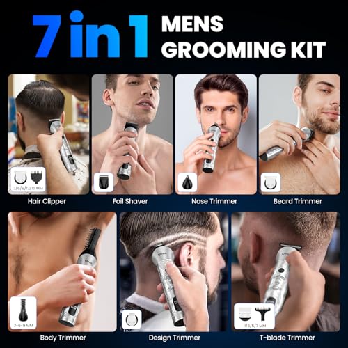 Ufree Beard Trimmer for Men 7 in 1 Electric Shavers Razor Cordless Hair Trimmer Mens Grooming Kit for Body Hair Nose Face Mustache Birthday Gifts for Men Husband Father - Image 3