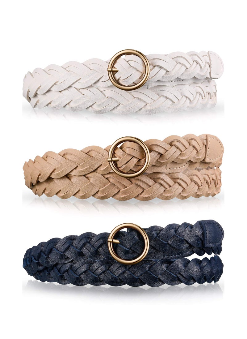 KASTWAVE - 3 Pieces Women's Braided Leather Belt, O-Ring Buckle Stretch Waist with Metal Buckle Formal Dress Belt, for Dress, Jean, Skirt, Pant - Image 1