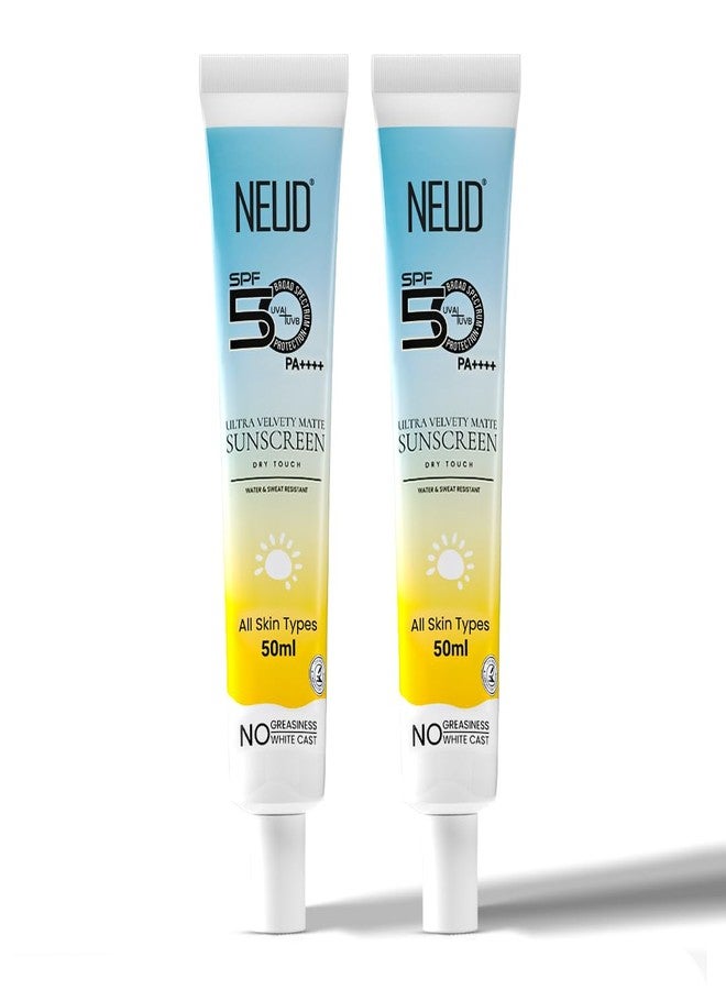 NEUD XPOSE YOURSELF NEUD Velvet Matte Sunscreen with SPF 50++++ Waterproof, For Uva/B Sun Protection, Dry Touch Sun Screen, Tan Removal, Pigmentation, No White Cast, Lightweight, For Men & Women, 50g Each - Pack of 2 - Image 1