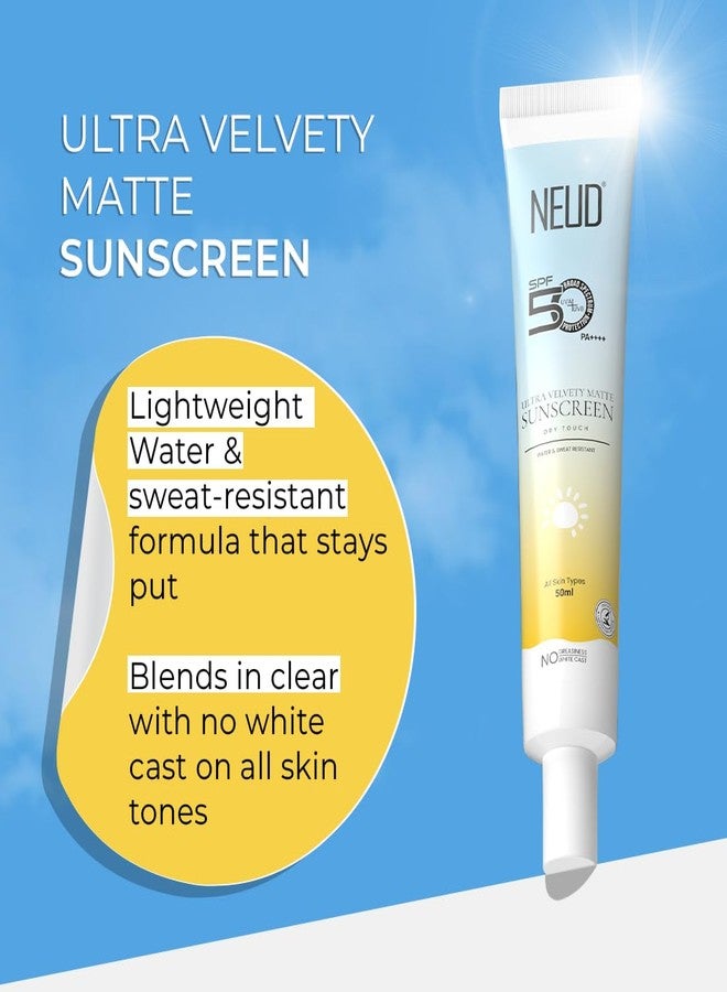 NEUD XPOSE YOURSELF NEUD Velvet Matte Sunscreen with SPF 50++++ Waterproof, For Uva/B Sun Protection, Dry Touch Sun Screen, Tan Removal, Pigmentation, No White Cast, Lightweight, For Men & Women, 50g Each - Pack of 2 - Image 5
