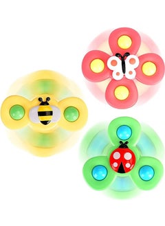 3-PCS Suction Cup Spinner Toys for 1 Year Old Boy Girl|Spinning Top Baby Toys 6-12-18 Months|1-2 Year Old Boy Birthday Gift|Baby Bath Toys for Kids Ages 1-3|Sensory Toys for Toddlers 1-3