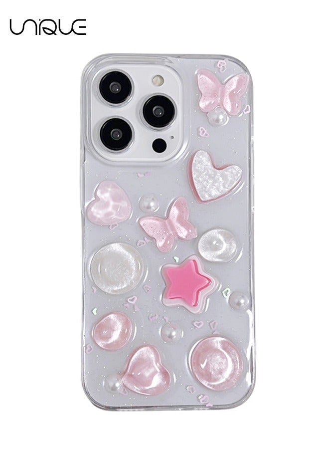 يونيك جراب هاتف ايفون 16 برو ماكس - حافظة هاتف 3D Butterfly Pink Heart لامع - جراب هاتف شفاف - جراب هاتف أنيق وبسيط - حماية من السقوط TPU - Image 1