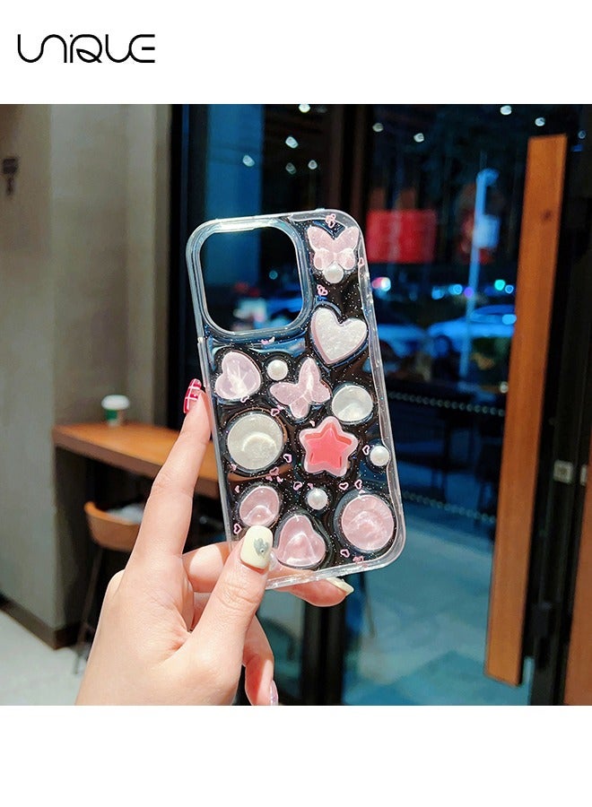 يونيك جراب هاتف ايفون 16 برو ماكس - حافظة هاتف 3D Butterfly Pink Heart لامع - جراب هاتف شفاف - جراب هاتف أنيق وبسيط - حماية من السقوط TPU - Image 3