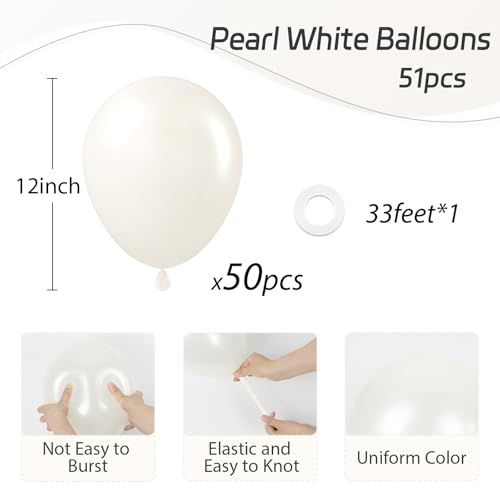 awenztech Pearl White Balloons 12 inch, White Latex Balloons 50pcs Party Balloons for Wedding Engagement Bridal Baby Shower Birthday Party Decorations - Image 2