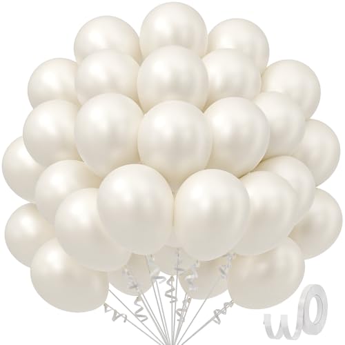 awenztech Pearl White Balloons 12 inch, White Latex Balloons 50pcs Party Balloons for Wedding Engagement Bridal Baby Shower Birthday Party Decorations - Image 1