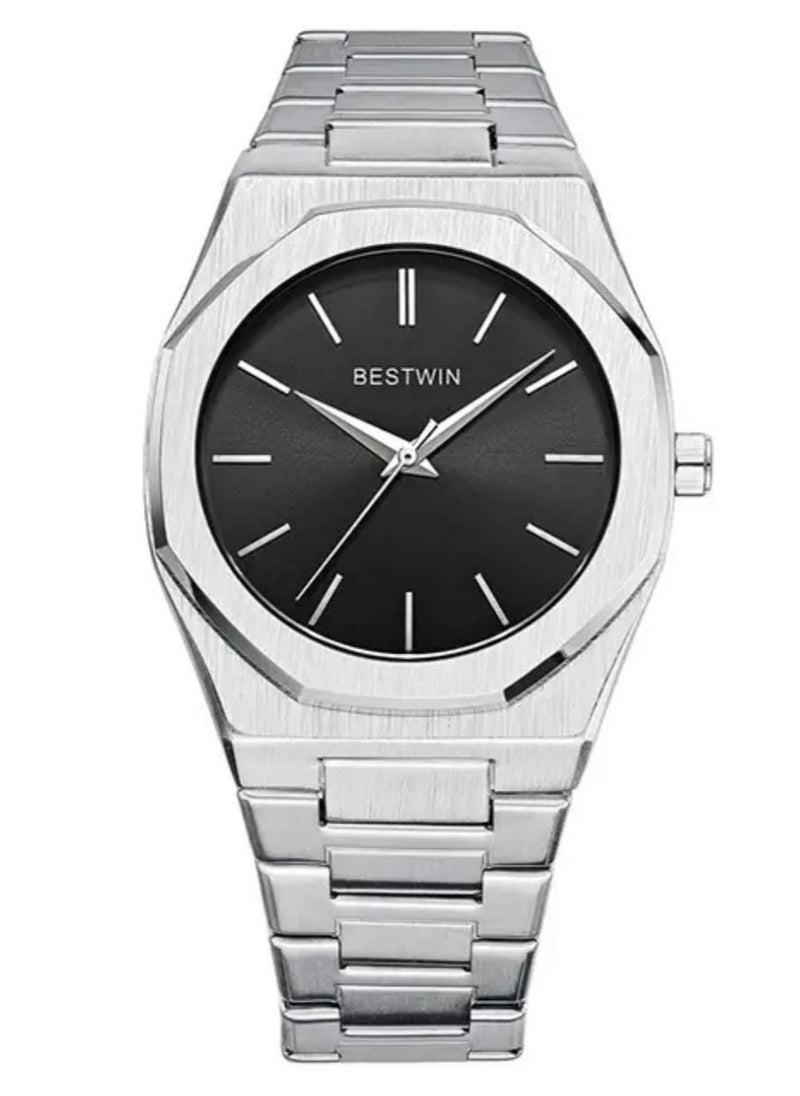 Bestwin Slim Watch for Men, Limited Edition, by Bestwin, Silver Band with Black Dial  - Image 1