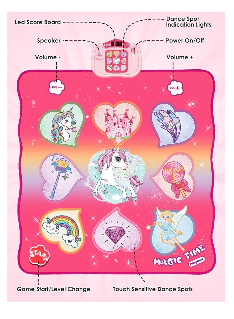Unicorn Dance Mat Toys, Dance Musical Play Mat with 5 Game Modes& 8 Built-in Songs, Play Mat with LED Lights, Adjustable Volume, Suitable for 3 -6+ Year Old Girl Kid - Image 4