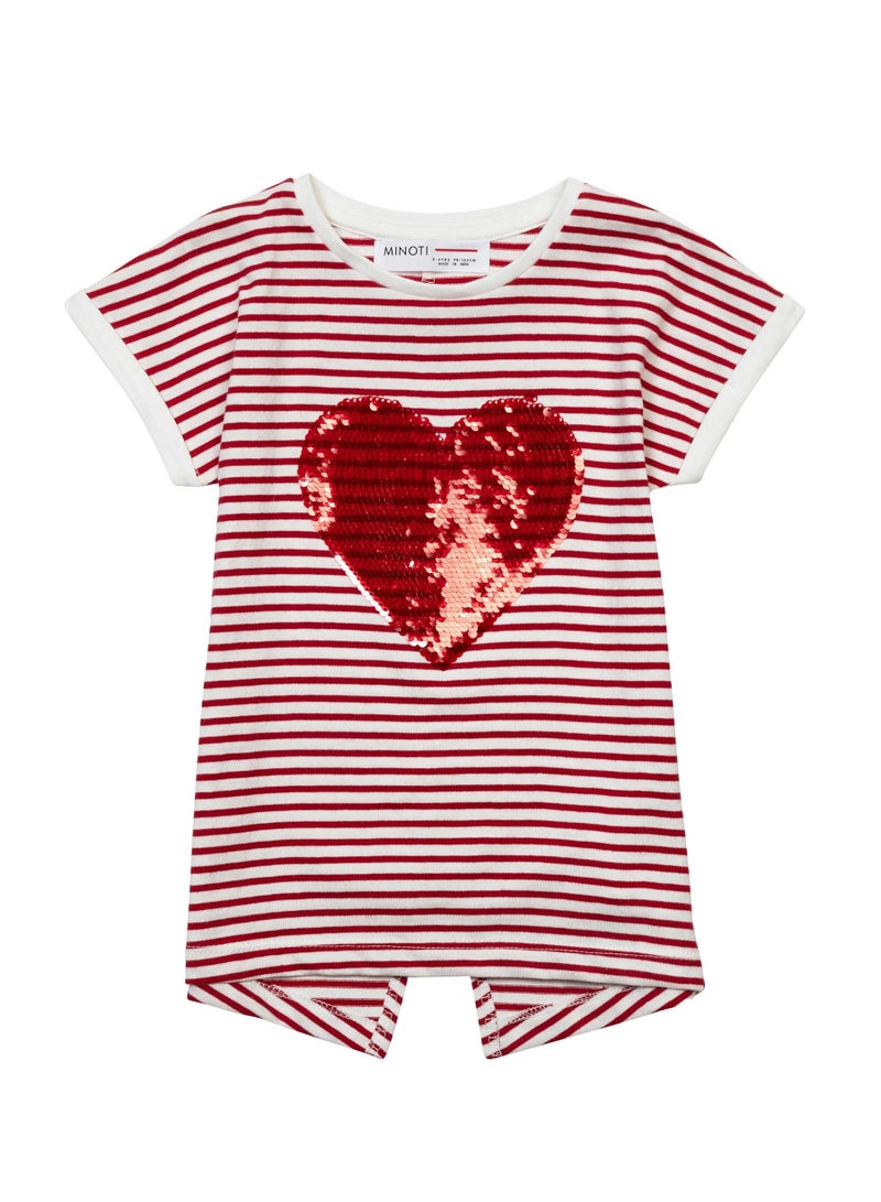 مينوتي تيشيرت بناتي بأكمام قصيرة وطبعة لامعة وشق خلفي - Image 1