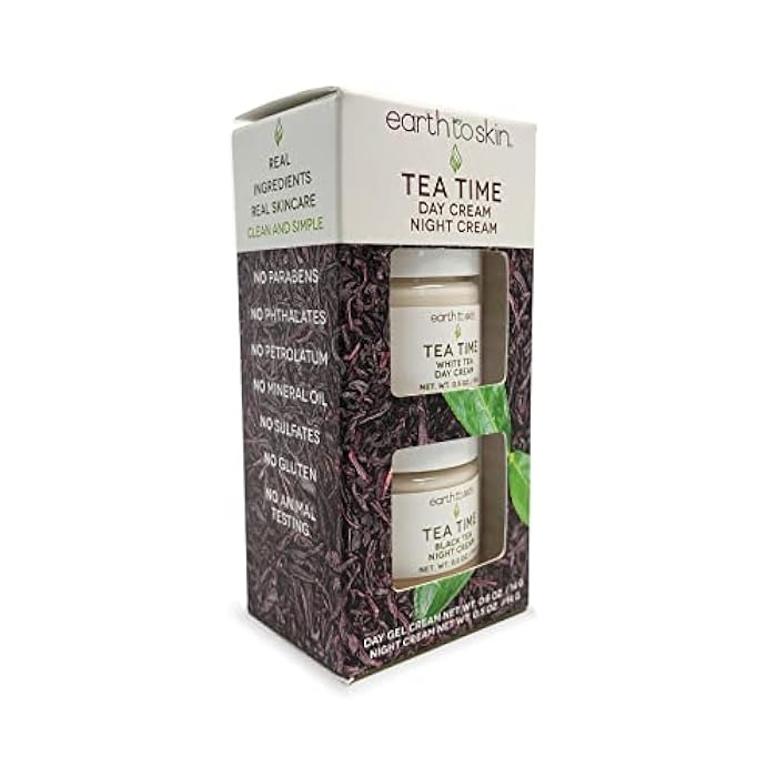 Earth To Skin Tea Time Mini Duo Set: White Tea Day Cream (0.5 Fl Oz) and Black Tea Night Cream (0.5 Fl Oz), All-Day & Night Hydration for Face and Neck (2 Pack) - Image 2