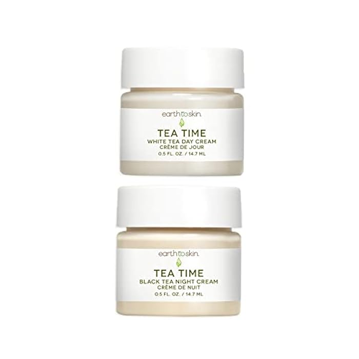 Earth To Skin Tea Time Mini Duo Set: White Tea Day Cream (0.5 Fl Oz) and Black Tea Night Cream (0.5 Fl Oz), All-Day & Night Hydration for Face and Neck (2 Pack) - Image 1